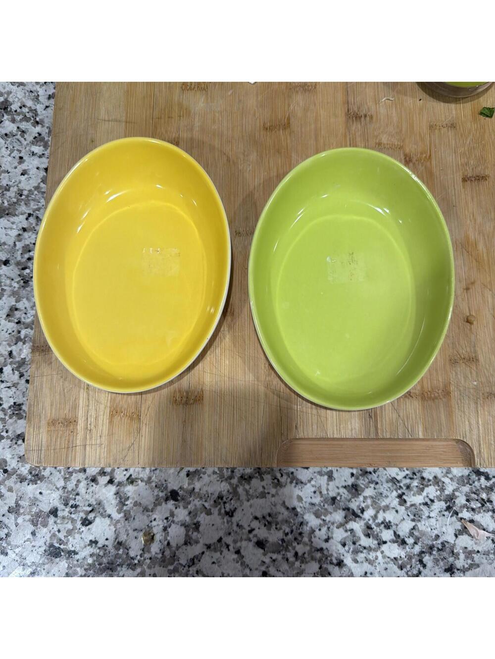 VTG Pier 1 Imports Tasting Party Bowl Set Yellow Green Stoneware 2 Piece *
